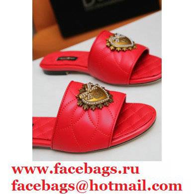 Dolce  &  Gabbana Leather Sliders Red with Devotion Heart 2021
